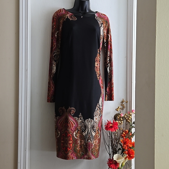 ⭐️ Host Pick⭐️Joseph Ribkoff | Paisley Black Print Sheath Dress - Picture 7 of 8